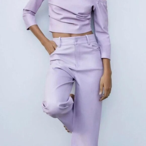 Zara Faux Leather Straight Leg Pants XS - Picture 2 of 8